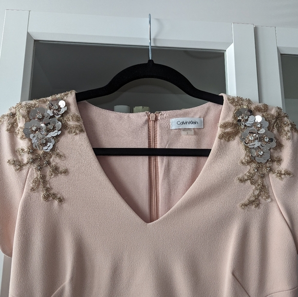 NWT Calvin Klein Blush Pink Dress with Beading - Picture 3 of 5